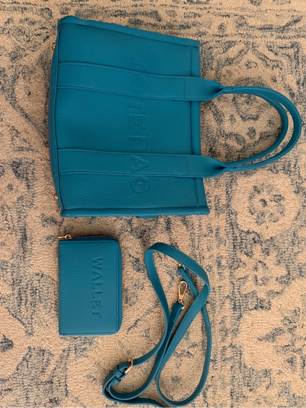 Teal Pebbled Leather Tote with Matching Wallet and Strap